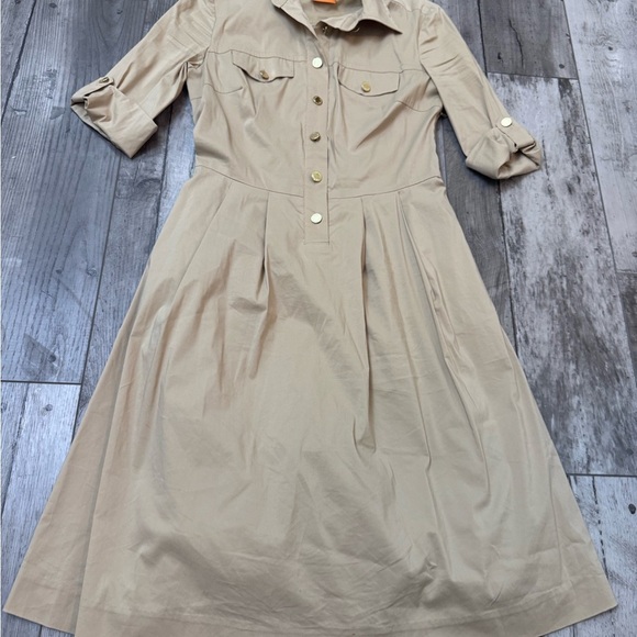 Tory Burch Blythe Khaki Safari Style Shirt Dress Size 0 Utility Button - Picture 3 of 12
